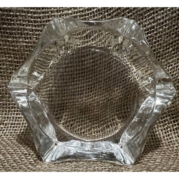 Vintage Crystal Hexagon Ashtray with Molded Setting Places - Picture 2 of 6